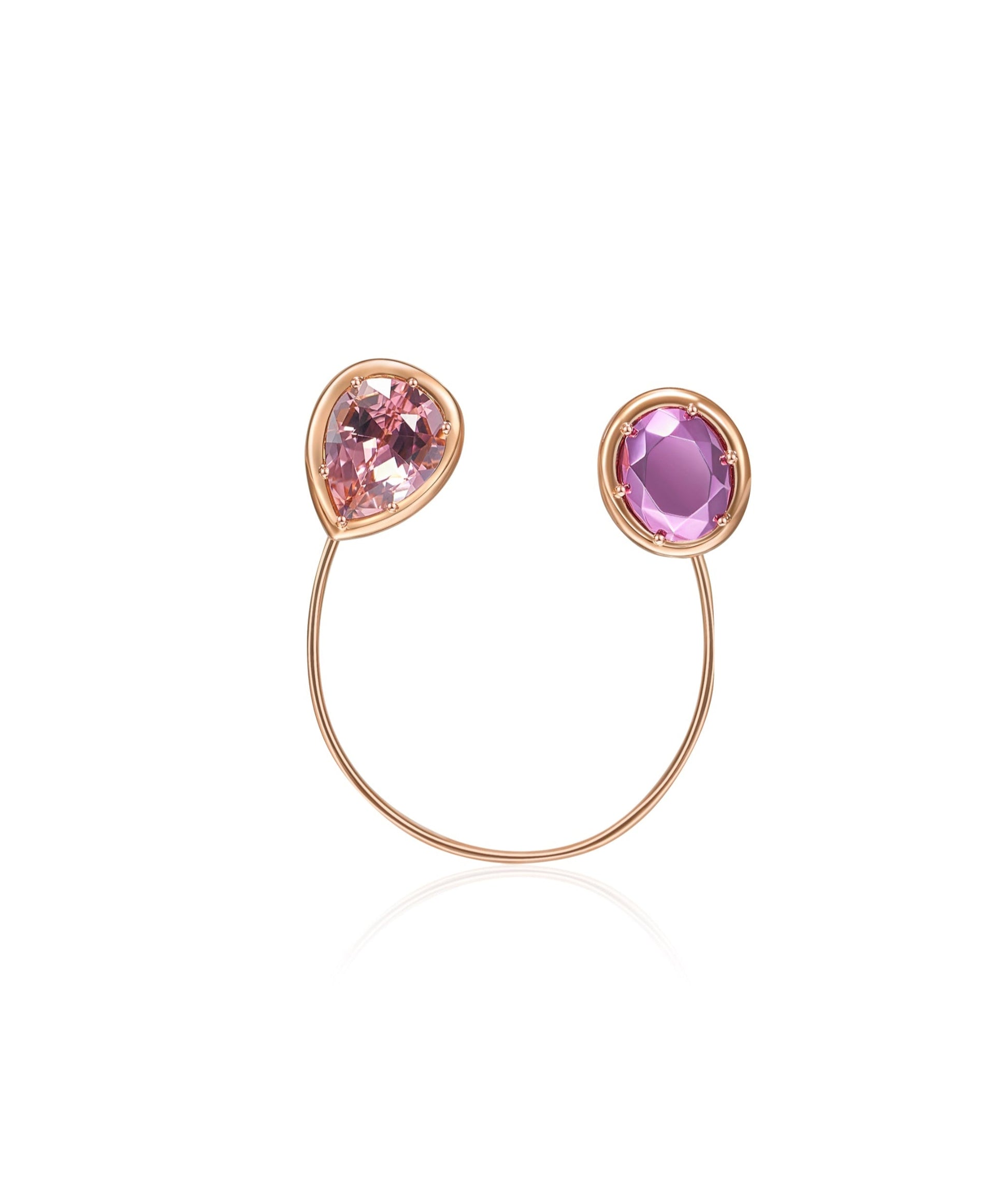 Sembra Crescent Lapel Pin 18k Rose Gold, Pink Gold Oval Faceted Motif & Pink Pear Tourmaline