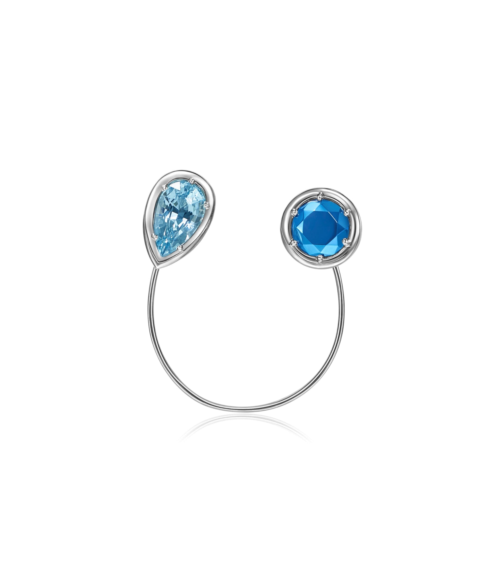 Sembra Crescent Lapel Pin 18k White Gold, Sky Blue Gold Round Faceted Motif & Light Blue Pear Aquamarine