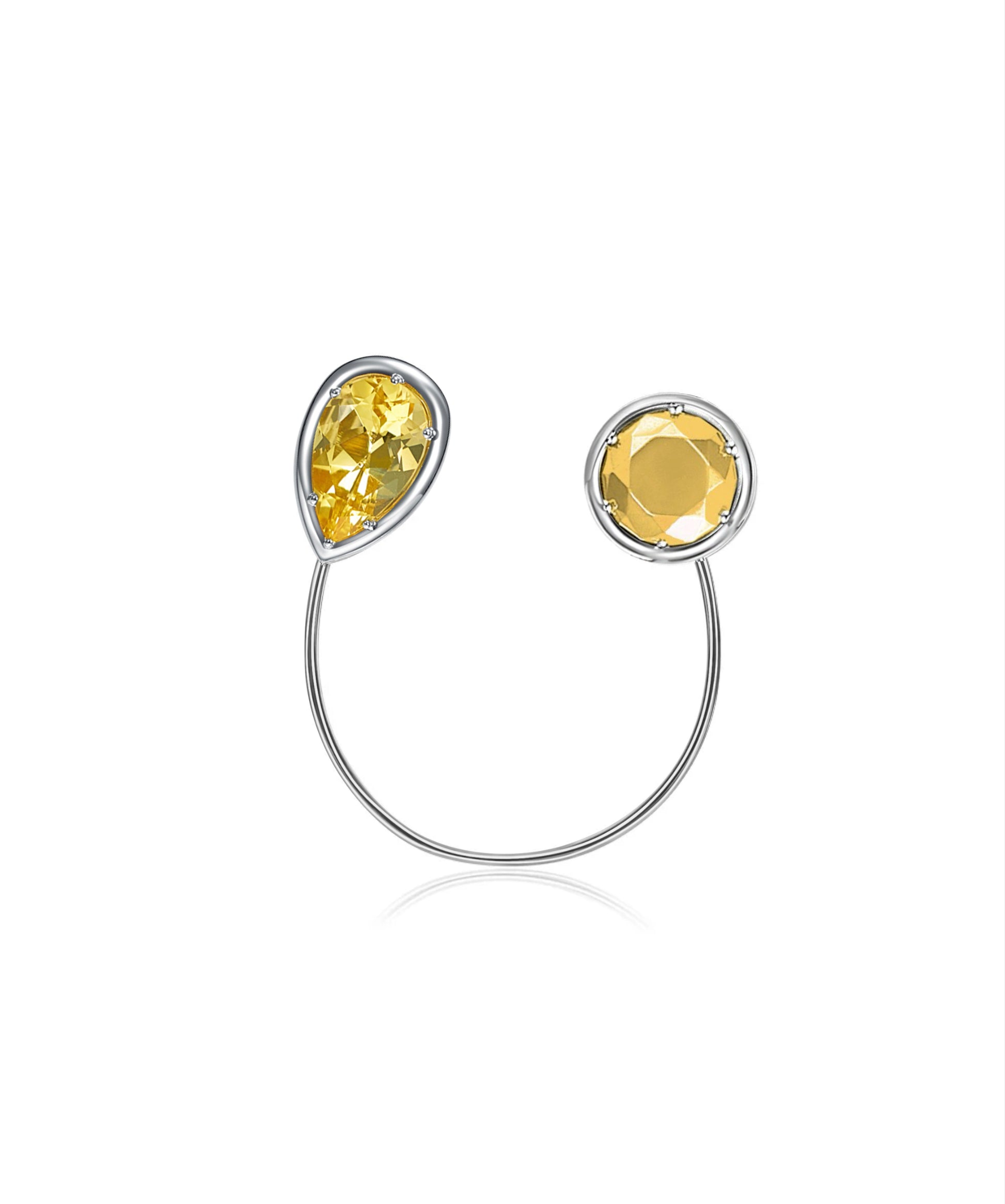 Sembra Crescent Lapel Pin 18k White Gold, Yellow Gold Round Faceted Motif & Yellow Citrine