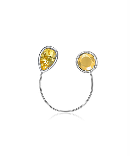 Sembra Crescent Lapel Pin 18k White Gold, Yellow Gold Round Faceted Motif & Yellow Citrine