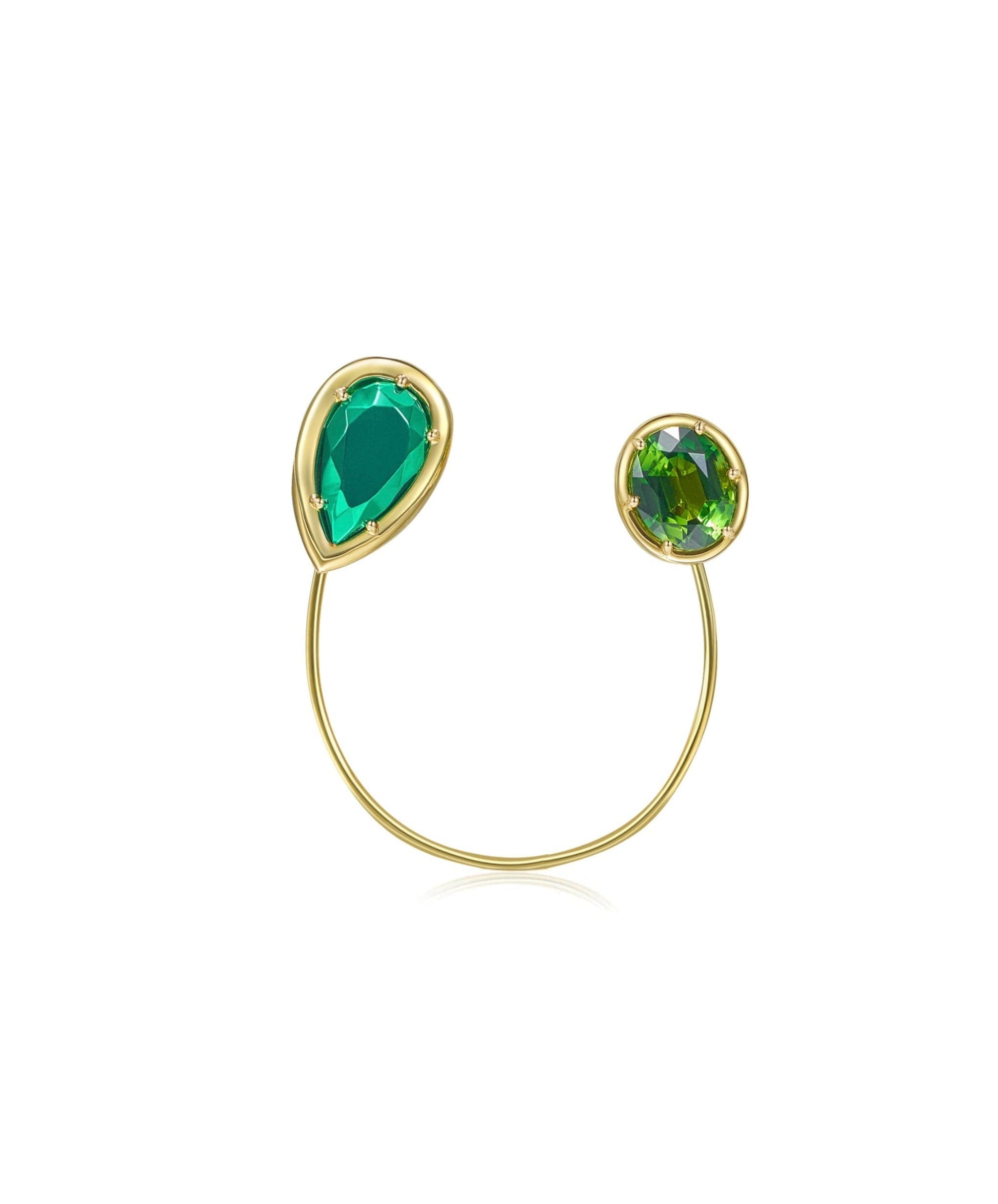Sembra Crescent Lapel Pin 18k Yellow Gold, Green Gold Pear Faceted Motif & Green Oval Tourmaline
