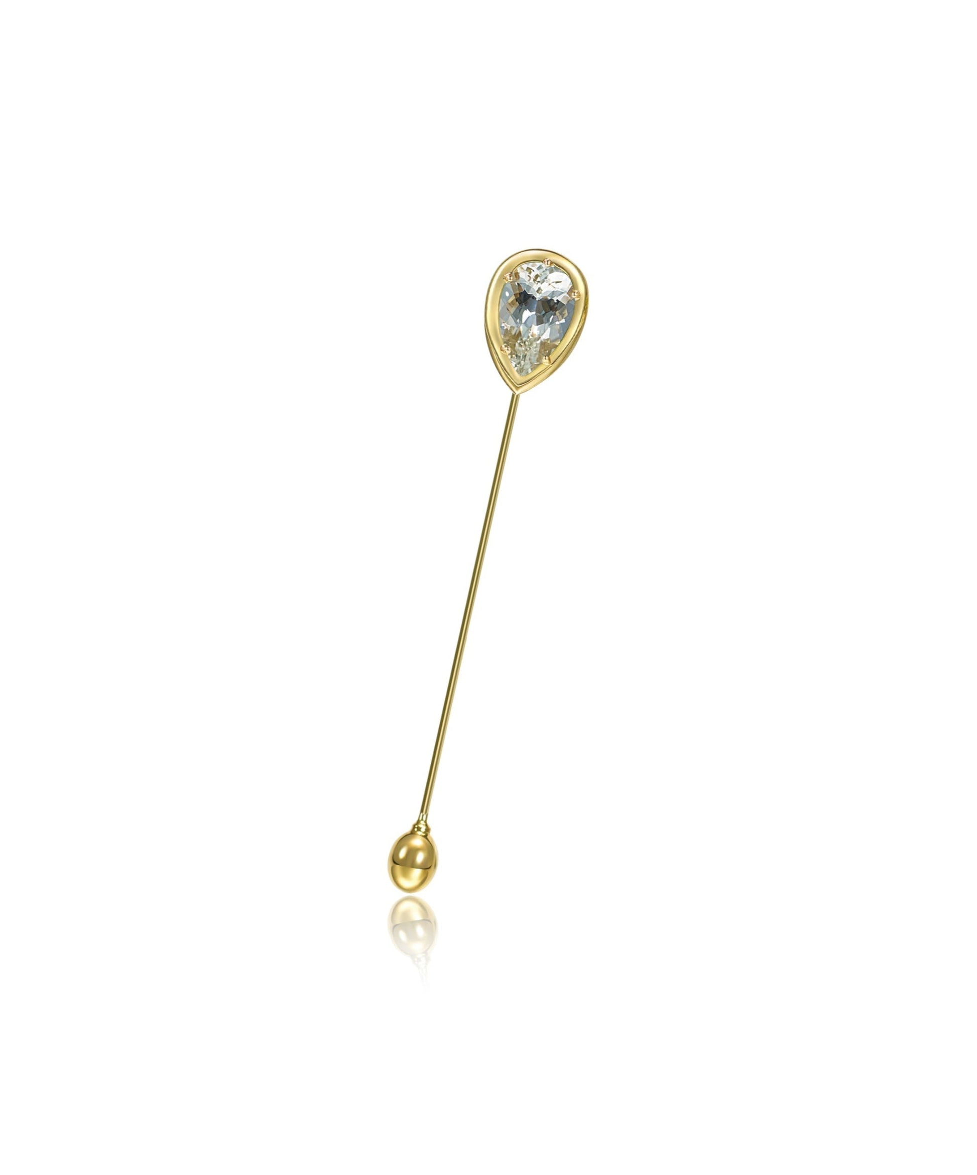 Sembra Sceptre Lapel Pin 18k Yellow Gold & White Pear Morganite 